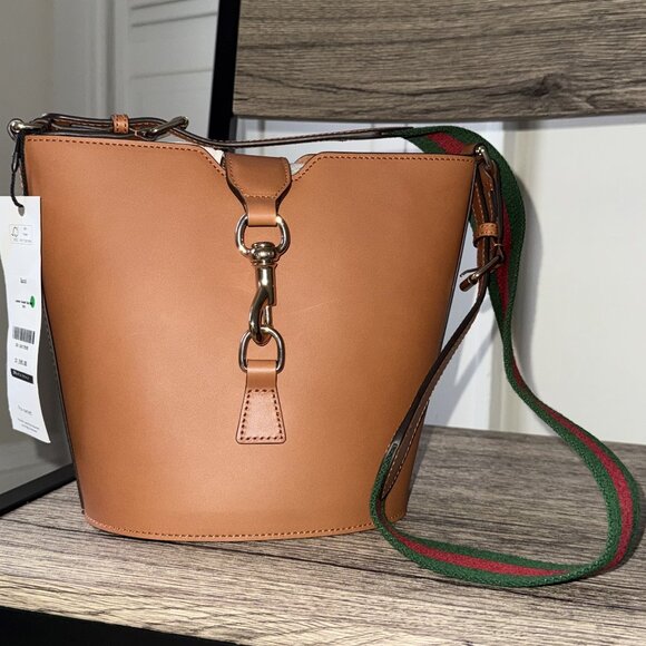GUCCI Handbags - Gucci Leather Bucket Bag 2024 | Cognac | Web Strap | Retail $2,800